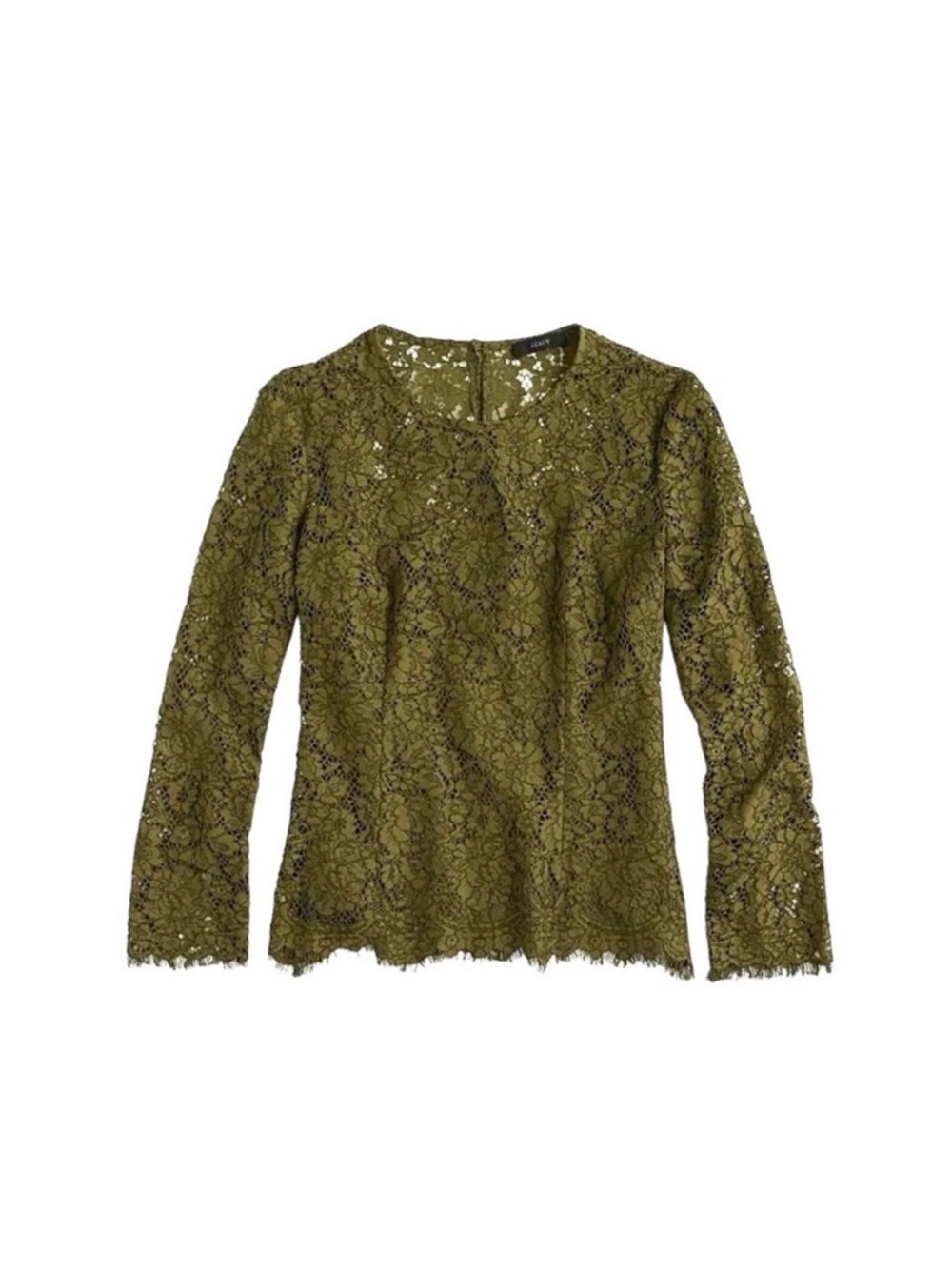 J. Crew Olive Lace Long Sleeve Top